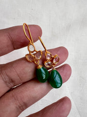 Gold polish kundan & green onyx bead hangings-Earrings-CI-House of Taamara