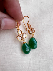Gold polish kundan & green onyx bead hangings-Earrings-CI-House of Taamara