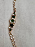 Gold polish kundan & green side mope with pearls long chain-Silver Neckpiece-CI-House of Taamara