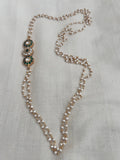 Gold polish kundan & green side mope with pearls long chain-Silver Neckpiece-CI-House of Taamara