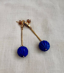 Gold polish kundan hangings with blue lapis beads-Earrings-CI-House of Taamara