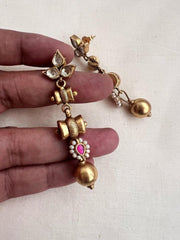 Gold polish kundan hangings with pearls-Earrings-CI-House of Taamara