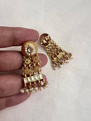 Gold polish kundan hangings with pearls-Earrings-CI-House of Taamara