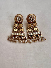 Gold polish kundan hangings with pearls-Earrings-CI-House of Taamara