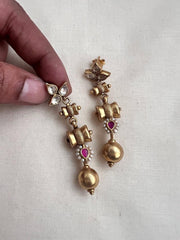 Gold polish kundan hangings with pearls-Earrings-CI-House of Taamara
