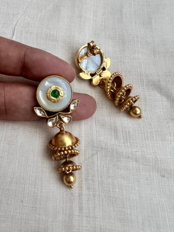 Gold polish kundan inlay earrings-Earrings-CI-House of Taamara