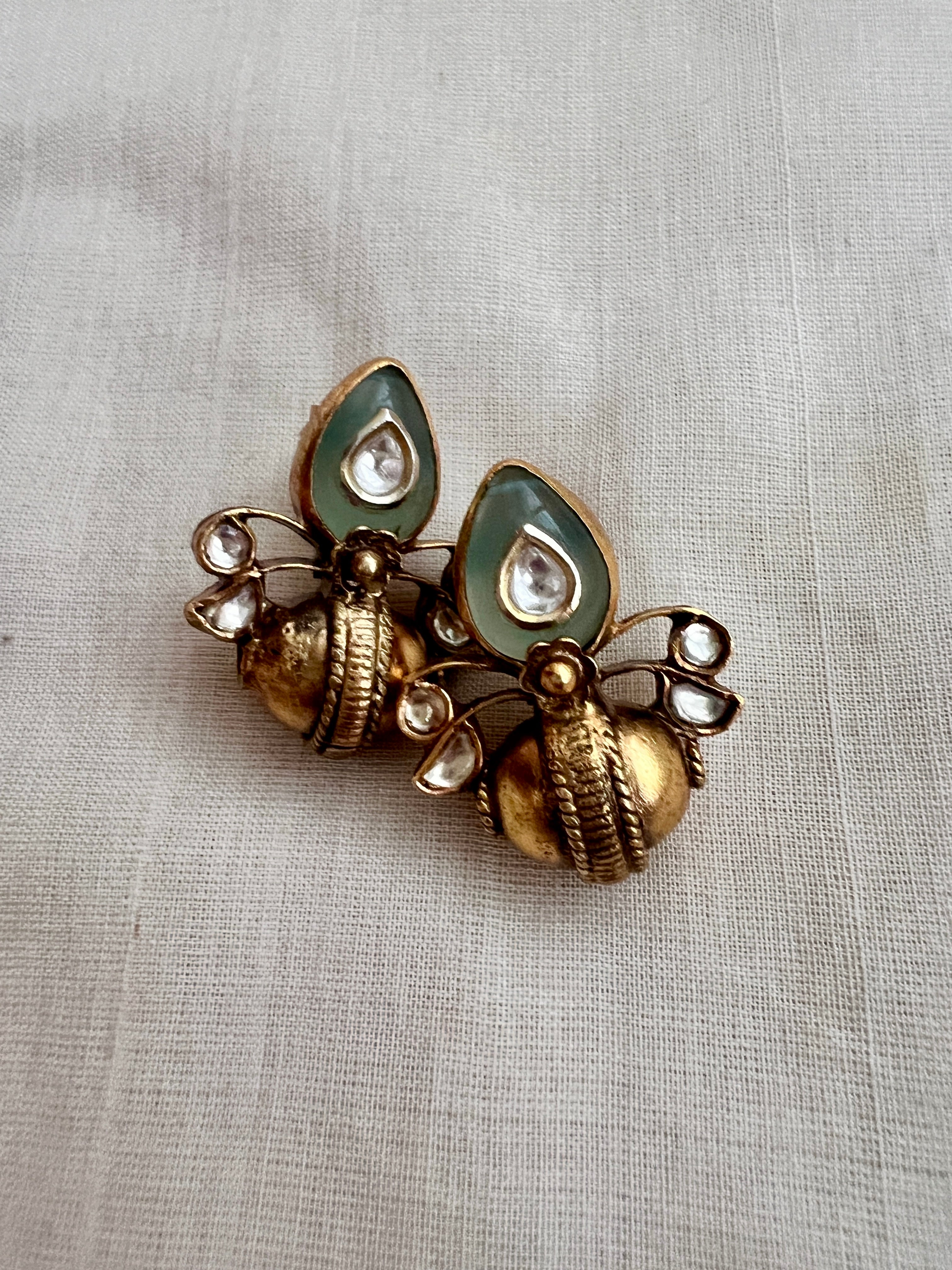 Gold polish kundan inlay studs-Earrings-CI-House of Taamara