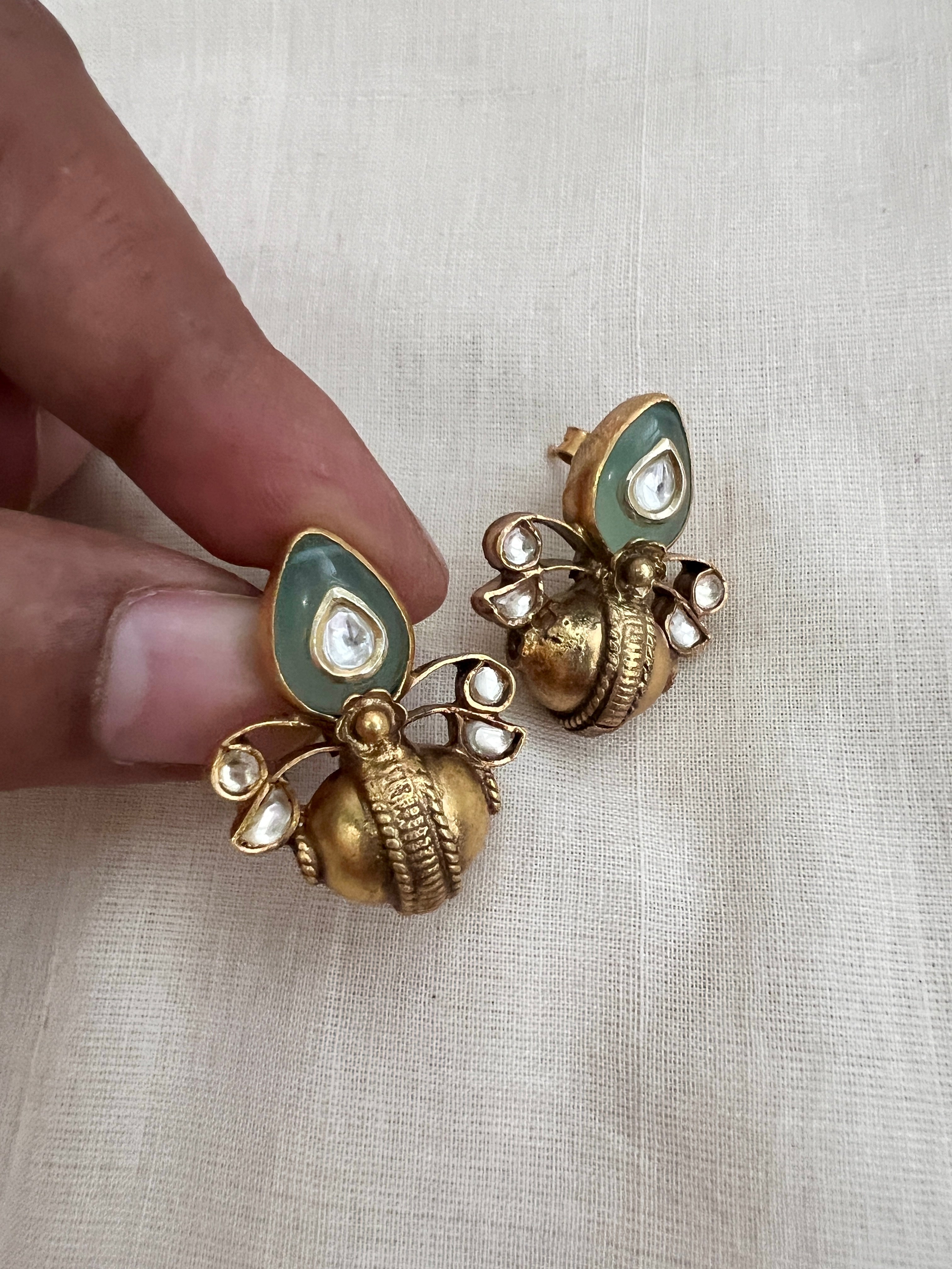 Gold polish kundan inlay studs-Earrings-CI-House of Taamara