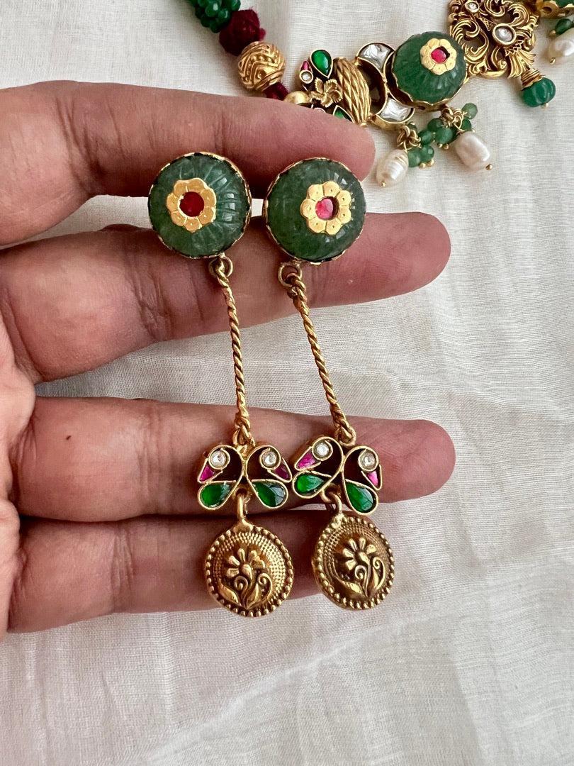 Gold polish kundan inlay work choker with earrings, SET-Silver Neckpiece-CI-House of Taamara