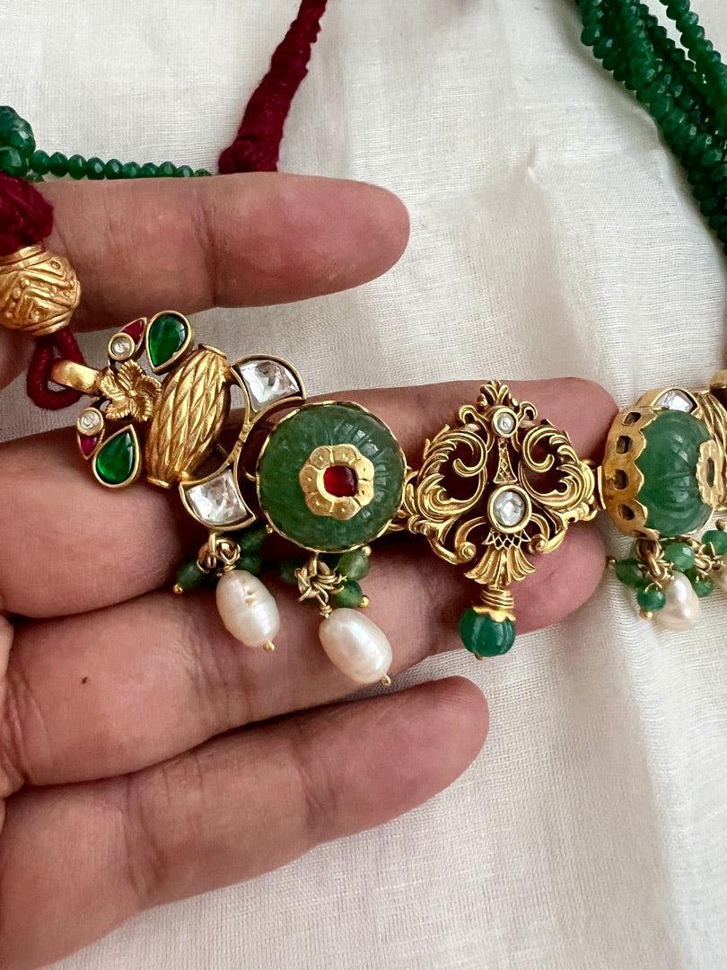 Gold polish kundan inlay work choker with earrings, SET-Silver Neckpiece-CI-House of Taamara