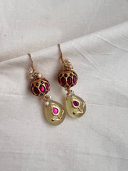 Gold polish kundan inlay work hangings with ruby beads-Earrings-CI-House of Taamara