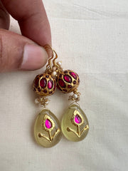 Gold polish kundan inlay work hangings with ruby beads-Earrings-CI-House of Taamara