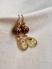 Gold polish kundan inlay work hangings with ruby beads-Earrings-CI-House of Taamara
