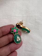Gold polish kundan inlay work on emerald studs-Earrings-CI-House of Taamara