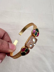 Gold polish kundan inlay work on rose quartz kada-Silver Bracelet-CI-House of Taamara