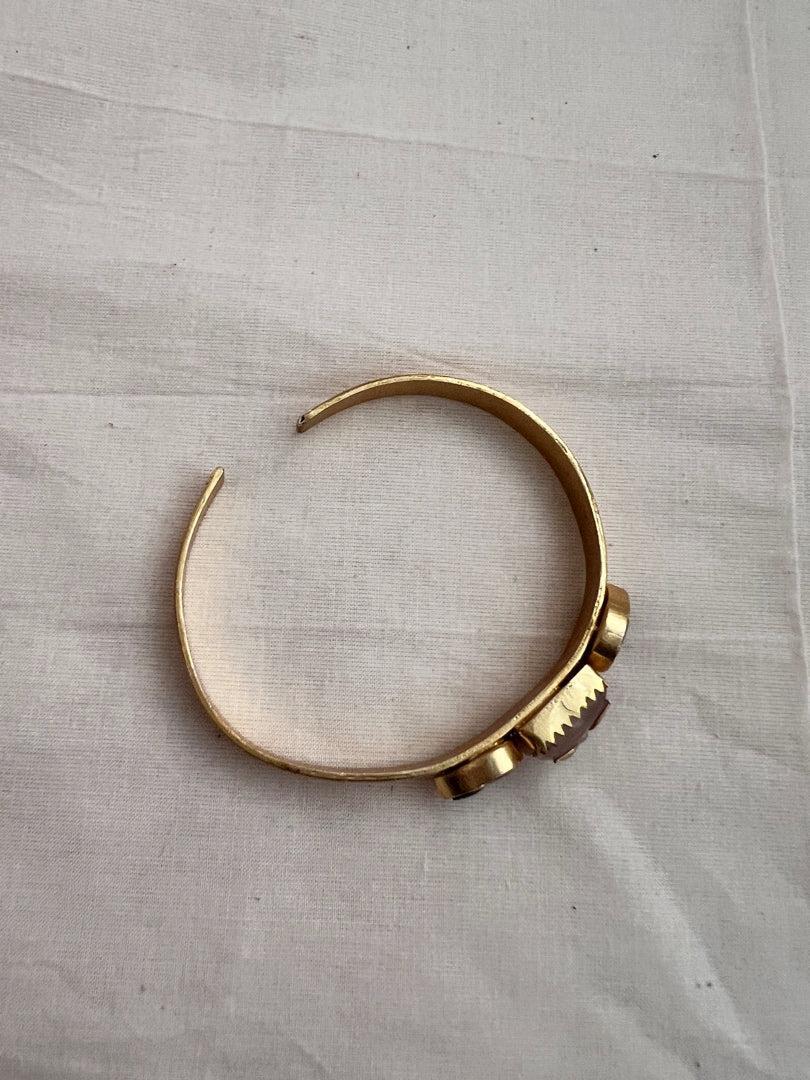 Gold polish kundan inlay work on rose quartz kada-Silver Bracelet-CI-House of Taamara