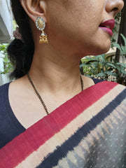 Gold polish kundan jhumkas with gold beads-Earrings-CI-House of Taamara