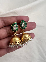 Gold polish kundan jhumkas with pearls-Earrings-CI-House of Taamara