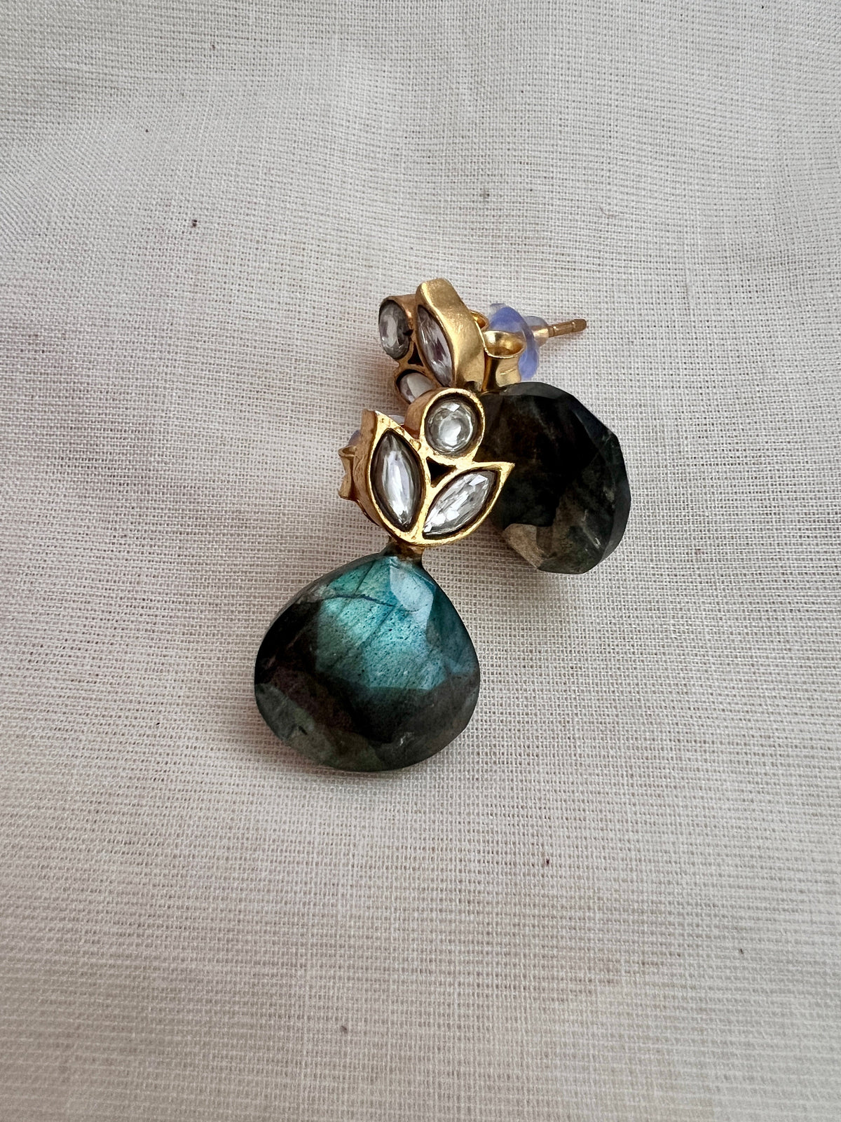 Gold polish kundan & labradorite studs-Earrings-CI-House of Taamara