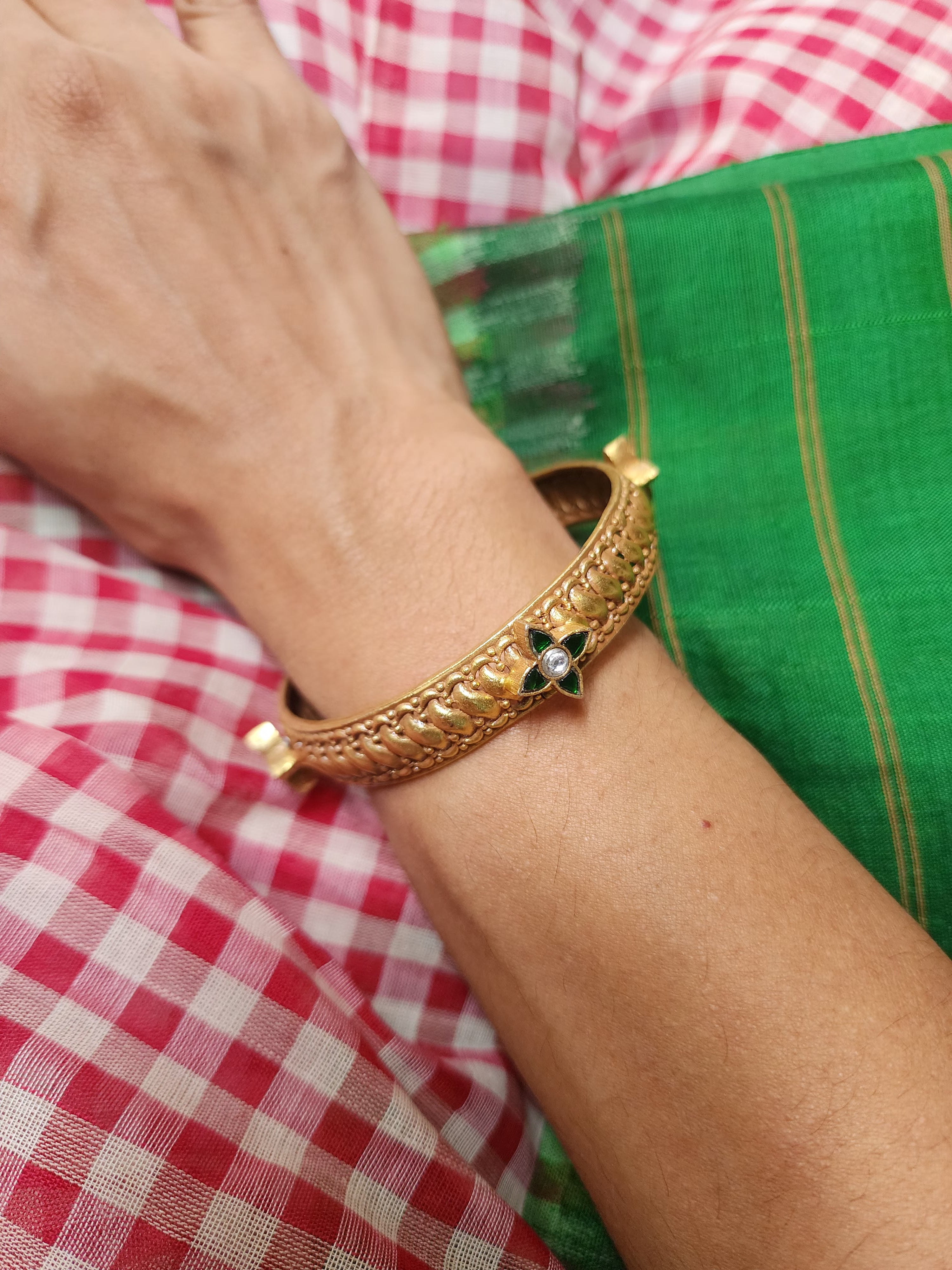 Gold polish kundan motif bangles, PAIR-Silver Bracelet-CI-House of Taamara