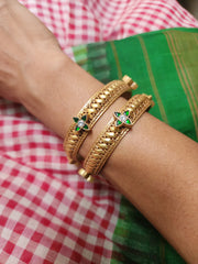 Gold polish kundan motif bangles, PAIR-Silver Bracelet-CI-House of Taamara