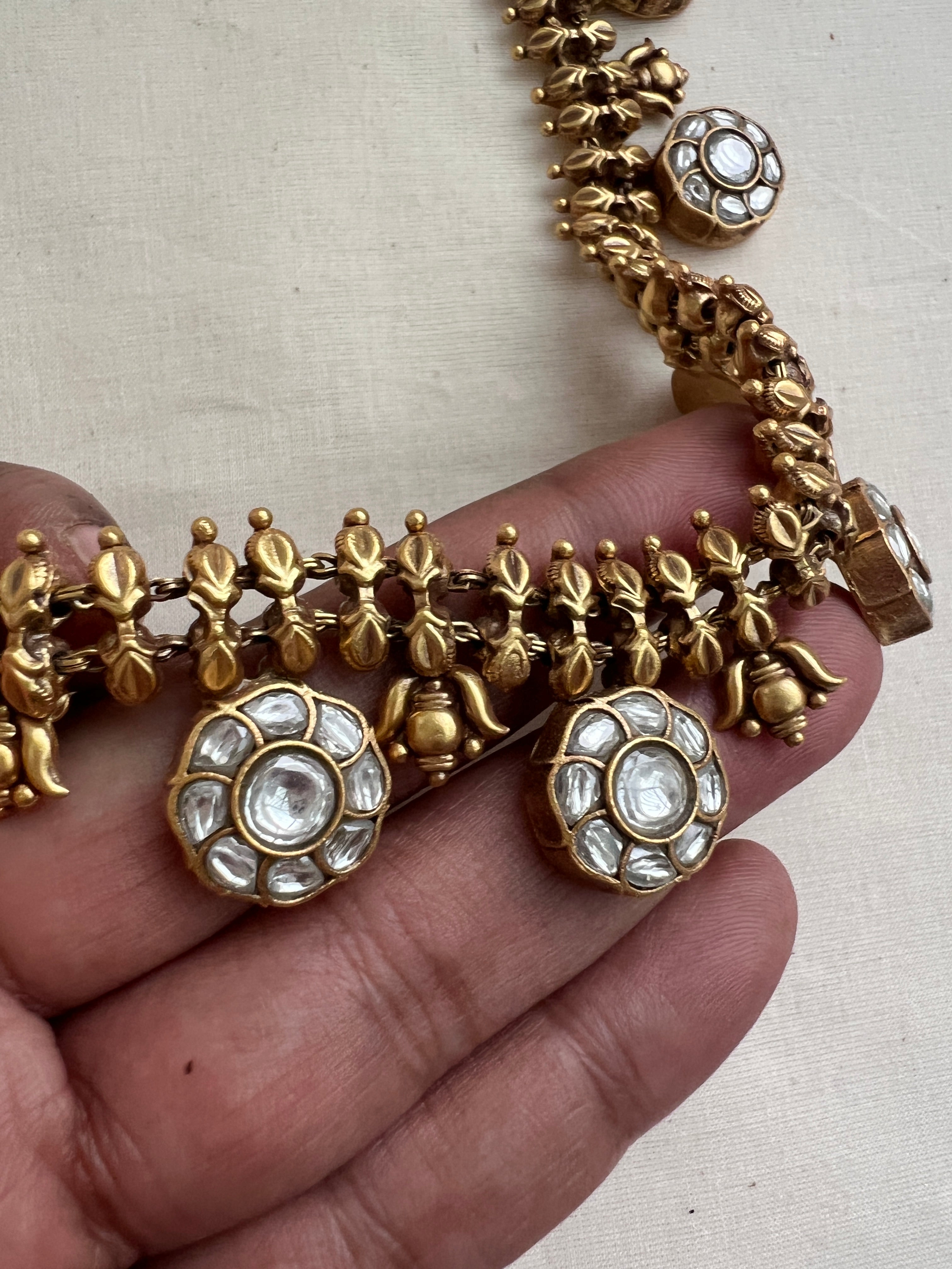 Gold polish kundan necklace-Silver Neckpiece-CI-House of Taamara