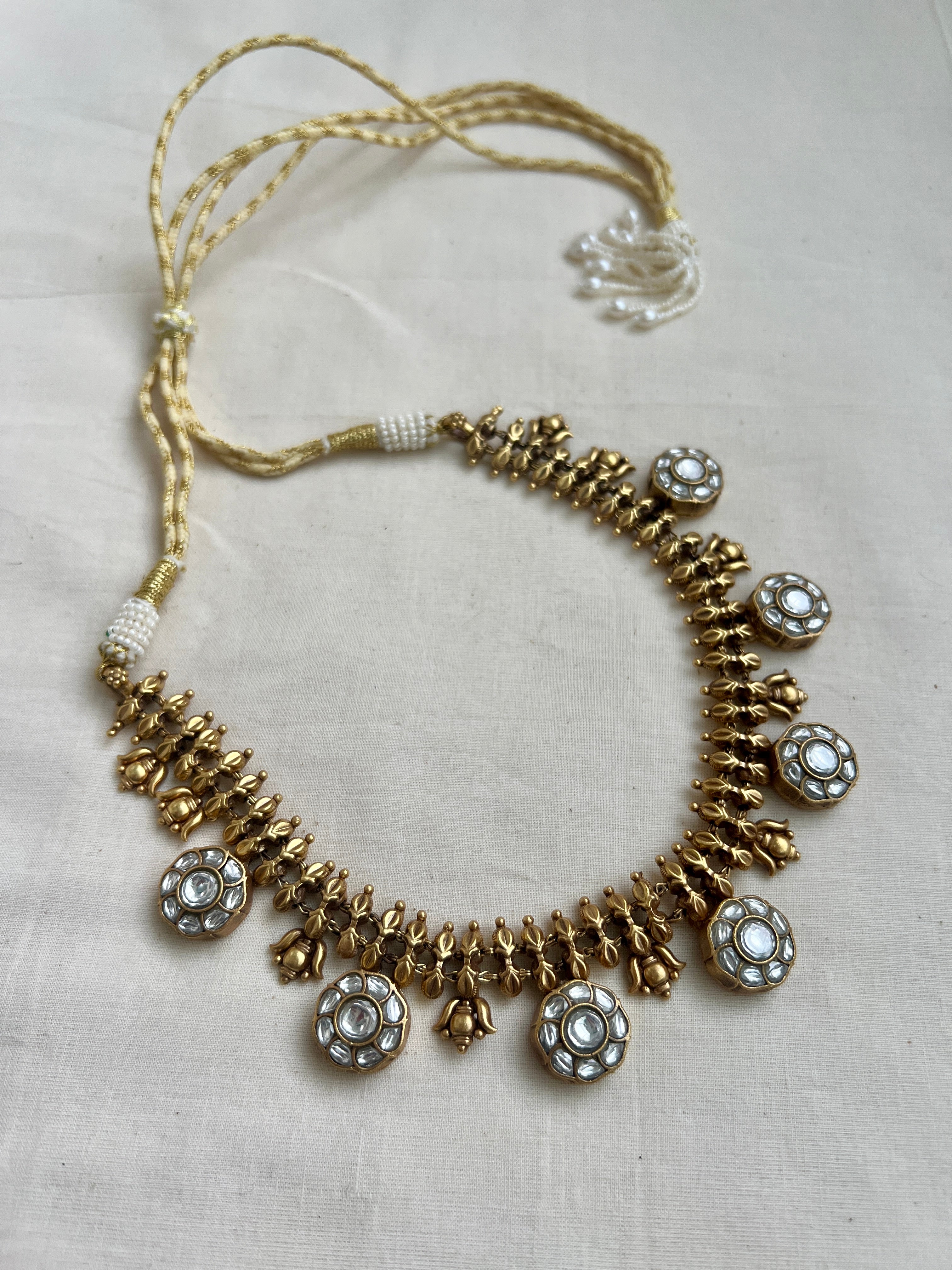 Gold polish kundan necklace-Silver Neckpiece-CI-House of Taamara