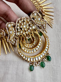 Gold polish kundan necklace with pearls and jade beads-Silver Neckpiece-CI-House of Taamara