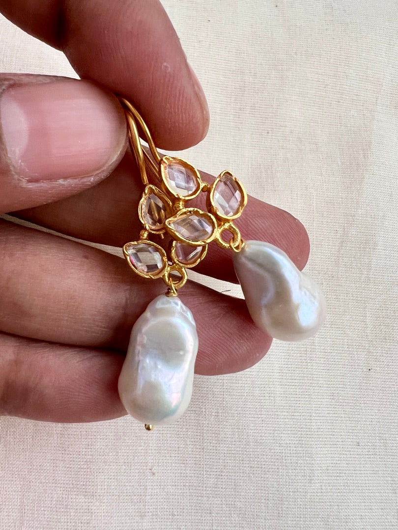 Gold polish kundan & pearl hangings-Earrings-CI-House of Taamara