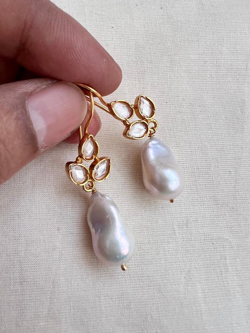 Gold polish kundan & pearl hangings-Earrings-CI-House of Taamara