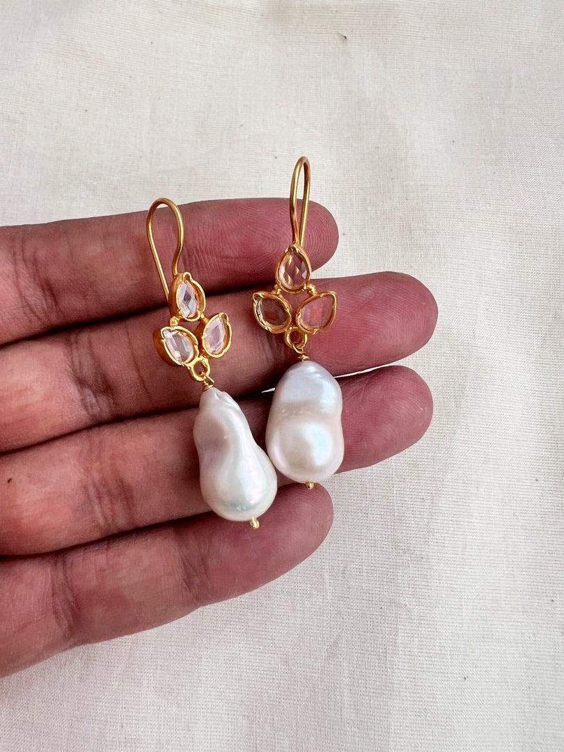 Gold polish kundan & pearl hangings-Earrings-CI-House of Taamara