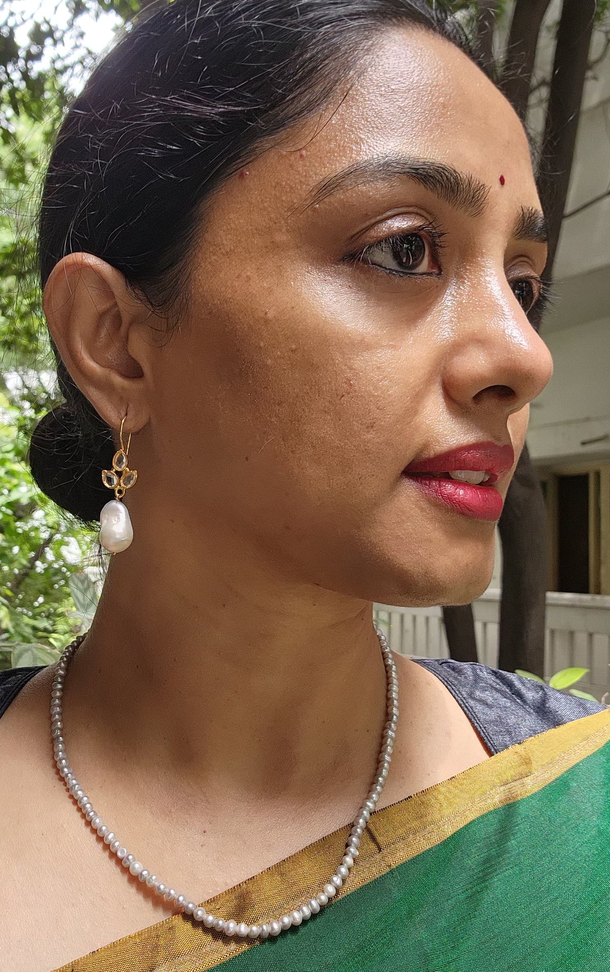 Gold polish kundan & pearl hangings-Earrings-CI-House of Taamara
