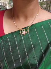 Gold polish kundan & rose quartz pendant with pearl and gold chain-Silver Neckpiece-CI-House of Taamara