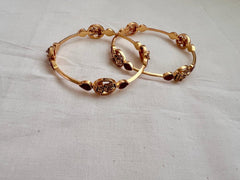 Gold polish kundan & ruby Lakshmi bangles, 2.7, PAIR-Silver Bracelet-CI-House of Taamara