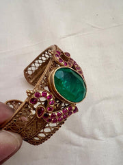 Gold polish kundan & ruby adjustable kada with emerald doublet stone-Silver Bracelet-CI-House of Taamara