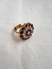 Gold polish kundan & ruby adjustable ring-Finger Ring-CI-House of Taamara