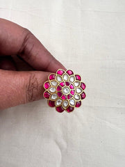 Gold polish kundan & ruby adjustable ring-Finger Ring-CI-House of Taamara