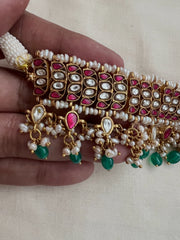 Gold polish kundan, ruby and emerald choker with pearls and green onyx beads-Silver Neckpiece-CI-House of Taamara