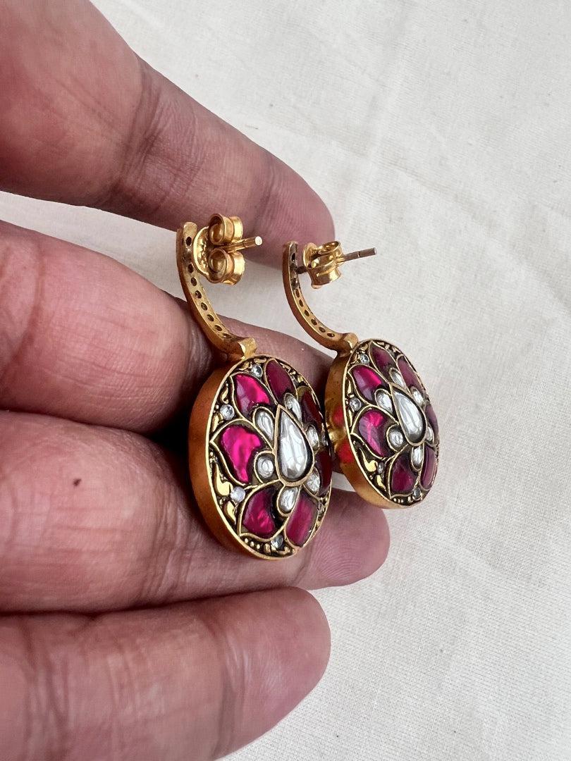 Gold polish kundan, ruby and emerald earrings-Earrings-CI-House of Taamara