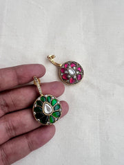 Gold polish kundan, ruby and emerald earrings-Earrings-CI-House of Taamara