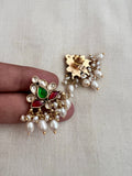 Gold polish kundan, ruby and emerald earrings with pearls-Earrings-CI-House of Taamara