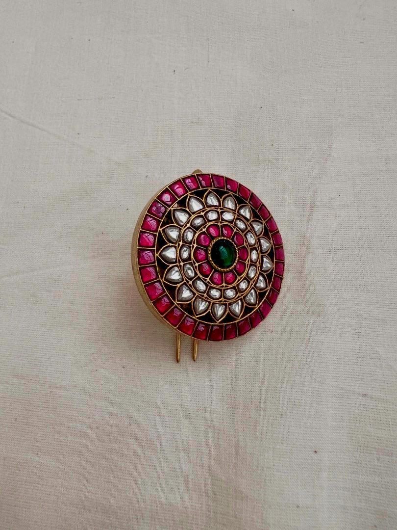 Gold polish kundan, ruby and emerald hair billa-Silver Neckpiece-CI-House of Taamara