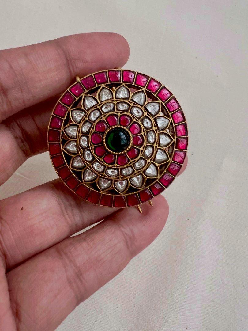 Gold polish kundan, ruby and emerald hair billa-Silver Neckpiece-CI-House of Taamara