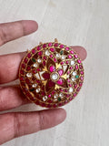 Gold polish kundan, ruby and emerald hair clip/jade billa-Silver Neckpiece-CI-House of Taamara