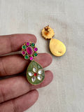 Gold polish kundan, ruby and emerald inlay work earrings-Earrings-CI-House of Taamara