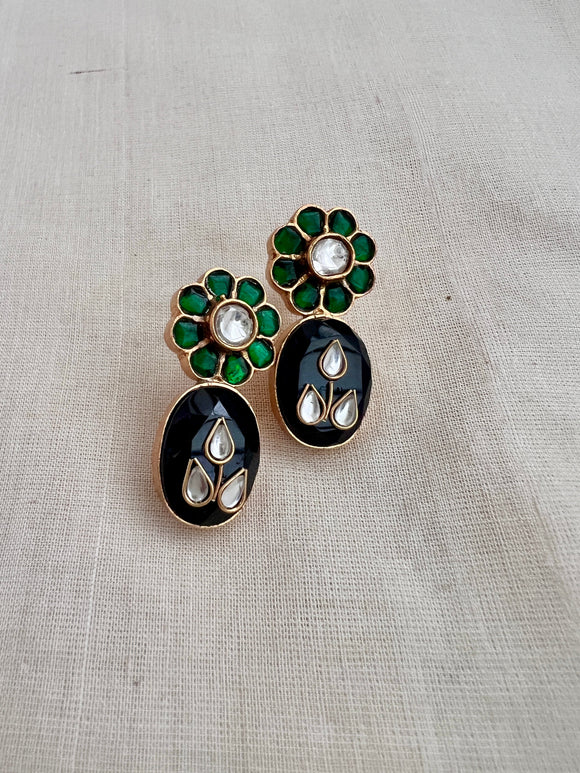 Gold polish kundan, ruby and emerald inlay work earrings-Earrings-CI-House of Taamara