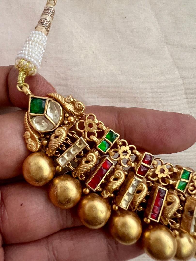 Gold polish kundan, ruby and emerald necklace with earrings, SET-Silver Neckpiece-CI-House of Taamara