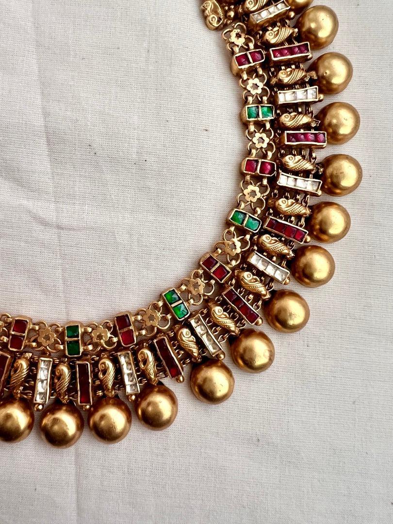 Gold polish kundan, ruby and emerald necklace with earrings, SET-Silver Neckpiece-CI-House of Taamara
