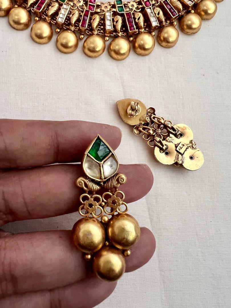 Gold polish kundan, ruby and emerald necklace with earrings, SET-Silver Neckpiece-CI-House of Taamara