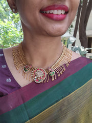 Gold polish kundan, ruby and emerald necklace with pearls-Silver Neckpiece-CI-House of Taamara